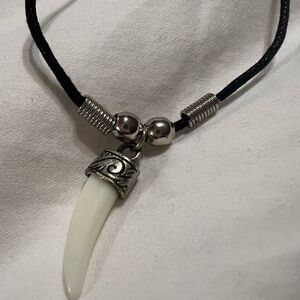 Silver and Black Tooth Pendant Necklace